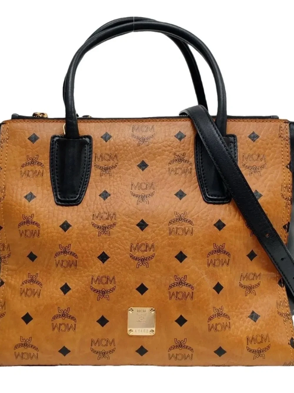 MCM Metallic Gold Visetos Kathy Double Zip Tote